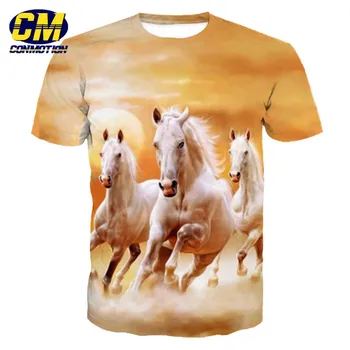 ConMotion 3 Partijas Geltona Arklių Spausdinti Mados trumparankoviai marškinėliai EUR Dydis