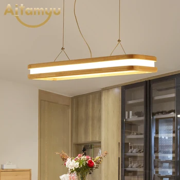 Medinis Reguliuojamas LED Sieniniai šviestuvai Su Medienos Rėmo Valgomasis Šiuolaikinės Virtuvės Šviestuvas, Pakabos Šviesos