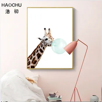 HAOCHU Mielas Gyvūnų Žirafa, Zebras Medžio Tingus Meno Plakatas Vaikai Miegamojo Sienos Apdaila Nuotrauką Spausdinti Darželio Dekoro Neįrėminti