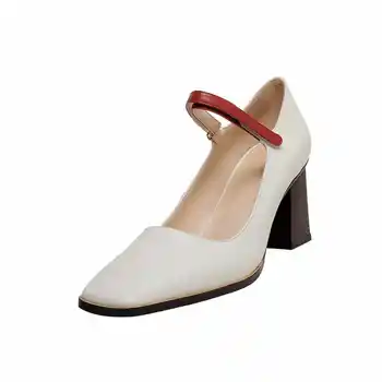 Lenkisen didelio dydžio modernus europos stiliaus natūralios odos maišyti spalvas aikštėje kojų aukšto heel hook linijos mados moterų siurbliai L0f1
