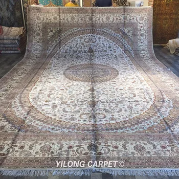 Yilong 12'x18' Vantage rytų šilko kilimas didelių senovinių medallion persų šilko kilimas (WY295C)