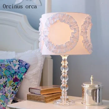 Europos stiliaus kūrybos spalvos audiniu stalo lempos Princesė miegamasis mergina, miegamojo, naktiniai staleliai, lempa šiuolaikinės paprasta kristalų LED stalo lempa