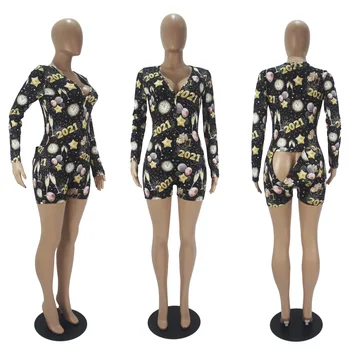 PING ZHAO Pavasarį Ir Rudenį Moterų Pižama Seksualus Sleepwear Mygtuką Bodysuits Trumpas Romper Onesies Laišką Playsuit
