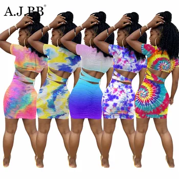 Nauja seksuali multi-color spausdinimo naktinis klubas suknelė vasaros mados slim U-kaklo trumpomis rankovėmis moteriški marškinėliai trumpas sijonas