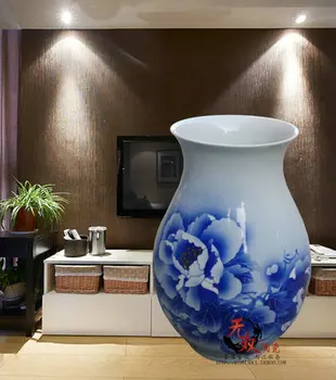 Pakuotės pašto jingdezhen keramikos vamzdis vaza bijūnas garsus mėlyna ir balta vaza