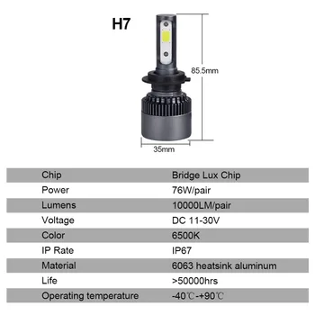 ATcomm H11 H4 LED Turbo Automobilio Žibintų Lemputė H3 H1 9005/HB3 9006/HB4 Hir2 COB 72W 6500K 10000Lm Super Balta 12V LED H7 Auto Lemputės