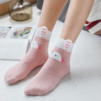 Moterų kojinės korėjos kojinės stereo animacinių filmų plunksnų siūlai pink rabbit medvilnės kojinės vamzdis