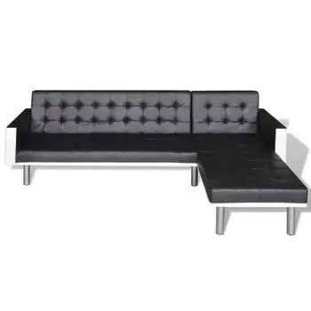 Lshaped Sofa-Lova Dirbtiniais Odos Juodas universalus, aukštos kokybės sofa-lova