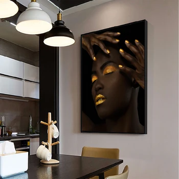 Sienos Meno tapybos Drobės juoda ir aukso afrikos moteris, Nuotraukų, plakatų ir grafikos Namų puošybai plakatas kambarį