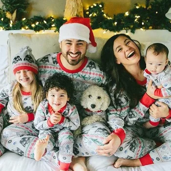 Kalėdų Tėvystės kostiumas Patogus atsitiktinis Megztinis viršuje spausdinimo Šeimos Pižama kostiumas, Dviejų dalių pižama
