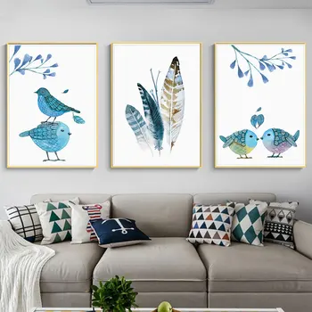 Modulinė Nuotraukas, Namų Projektavimas Animacinių Filmų Porą Paukščių Mėlyna Plunksna, Plakatų Ir Grafikos Kinų Stiliaus Sienos Meno Tapybos Drobės