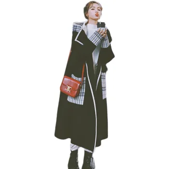 Juodas vilnonis paltas moterų vidutinio ilgio, rudenį ir žiemą, naujas stilius korėjos prarasti storesnis kolegija stiliaus vilnoniai paltai moterims, madingų