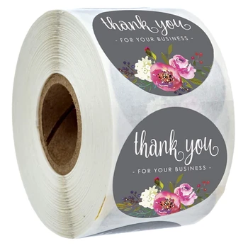 Dėkojame už Jūsų Verslo Lipdukas Plombos Etiketėms Turas Įvairių Spalvų Gėlių Dizainas 500 Ženklų Lipdukas Per Roll