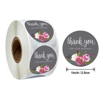 Dėkojame už Jūsų Verslo Lipdukas Plombos Etiketėms Turas Įvairių Spalvų Gėlių Dizainas 500 Ženklų Lipdukas Per Roll