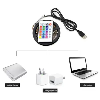 USB 5V LED Vandeniui Styginių Šviesos Lempa Lanksti RGB šviesų Juosta su Nuotolinio Valdymo Juostelės -30