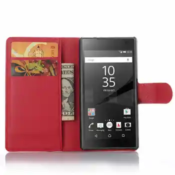 Odinis dėklas Sony Xperia Z5 Kompaktiškas Z5 mini PU Flip Cover Telefoną, Piniginę Atvejais Stovėti laiko Tarpsnių Coque už Z5mini E5803 E5823 Atveju