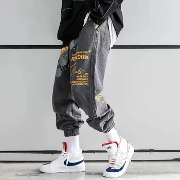 Rudenį Grafiti Kulkšnies Surištas Kelnės, vyriški Džinsai korėjos Stilius Laisvas Atsitiktinis Haremo Kelnės Vyrams Japonijos Mados Streetwear Kelnės