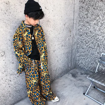 Vaikams Hip Hop Šokių Drabužių Leopard Negabaritinių Marškinėliai, Viršuje Plati Koja Kelnės Mergaitėms Berniukai Džiazo Šokio Kostiumų Drabužių Streetwear