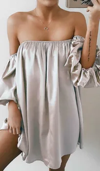 Uguest Moterų Stebėjimo Prarasti Suknelė Pusė Sluoksniuotos Rankovėmis Imperijos Kietas Pieno Šilko Sklandžiai Vasarą Mini Suknelė Plus Size Vestidos 2019