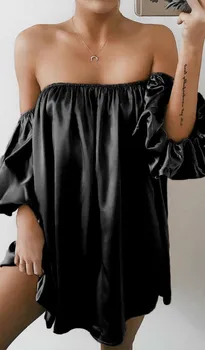 Uguest Moterų Stebėjimo Prarasti Suknelė Pusė Sluoksniuotos Rankovėmis Imperijos Kietas Pieno Šilko Sklandžiai Vasarą Mini Suknelė Plus Size Vestidos 2019