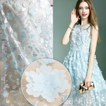 1Yard 3D Išsiuvinėti Gėlių Lapų Audinio grenadine Nėrinių Audinys Amatų Drabužių Siuvimo Vestuvių Suknelė 