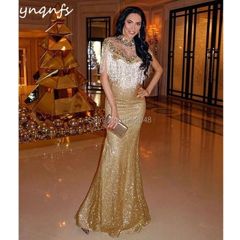 YNQNFS E5 Mados Undinė Kristalų Suknelė Aukso China Suknelė Prabanga vakarinę Suknelę 2019