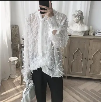2018 Asmenybės xianqi kaklaraištis prarasti han feng paprastas, stilingas vasaros saulės apsaugos marškiniai. S-XL!!! Dainininko drabužiai