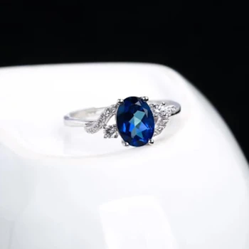Akmuo baudos juvelyrikos gamykla didmeninė 6x8mm ovalo formos 925 sterlingas sidabro gamtos blue crystal žiedą, moterims