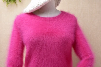 Žiemą Viršuje mujer femme kietas sweet pink o-kaklo, ilgomis rankovėmis, plonas megztinis mink kašmyras megztus drabužius traukti moterų moterims palaidinės