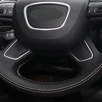 Juoda natūralios Odos Zomšiniai Vairas Padengti Audi Q7 Q3 Q5 A4 (B8), A6 (C7)-2016 m.