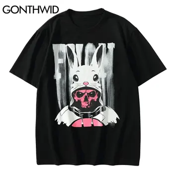 GONTHWID Harajuku Tshirts Streetwear Triušis Kaukolė Punk Rock, Gothic Tees Marškinėliai Hip-Hop Mados Streetwear Vyrams trumpomis Rankovėmis Viršūnes