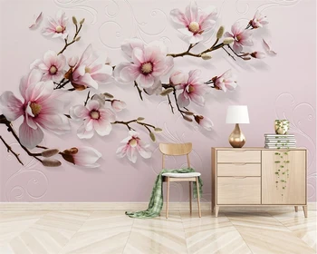 Beibehang Užsakymą tapetai modernus minimalistinio ranka-dažytos 3D lelijos pink TV foną, sienos, namo apdailos freskomis 3d tapetai