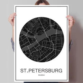 SANKT PETERBURGO Šiuolaikinės Pasaulio žemėlapyje Miesto plakatas Abstrakčiai spausdinti nuotraukų aliejaus tapybos Drobės, Padengtas popierius Kavinė baras Kambarį Dekoro