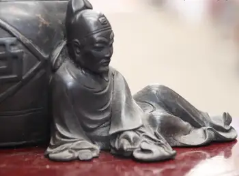 Kinija Bronzos, Vario Tang Dinastijos Poetas Li Bai Girtas Vyno Puodą Vandens Puodą Statula