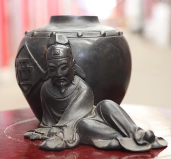 Kinija Bronzos, Vario Tang Dinastijos Poetas Li Bai Girtas Vyno Puodą Vandens Puodą Statula