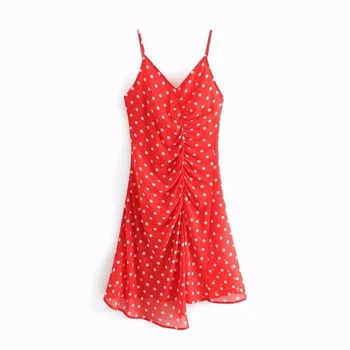 Atsitiktinis Raudona Polka Ar Suknelė Vasarą Moterys Backless Šifono Suknelė Atostogų Boho Paplūdimio Ruched Dress Vestidos Ritininės Sundress 2020 M.