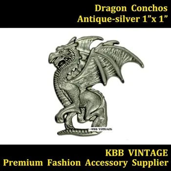 (KBD01) Didmeninės 50pc Metalo Concho Vakarų Sparnuotasis Drakonas Concho Kairėje Antikvariniai Sidabro 1