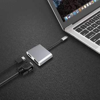 USB C Hub USB3.1 Tipas-C-HDMI Adapterį, Dokas su 4K HDMI VGA OTG PD Mokestis DQ-Drop