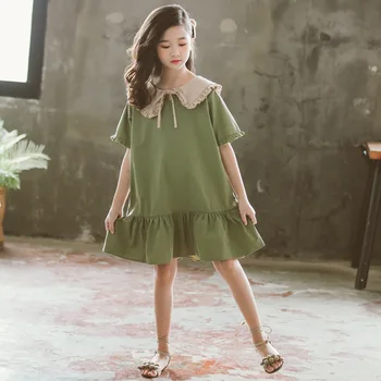 Karšto Pardavimui, iki 2021 m. Vasarą Naujų korėjos Stiliaus Vaikų Sijonas Mados Armijos Žalioji Lėlės Apykaklės Prarasti Atsitiktinis Suknelė