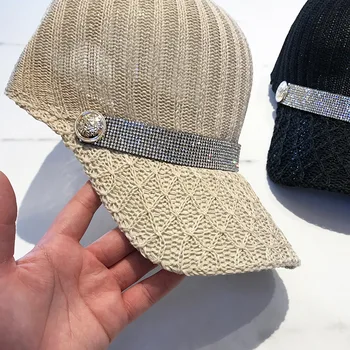 2021-Tuščiaviduriai iš mezgimo vėdinimo kalnų krištolas grandinės lady beisbolo kepuraitę moterų laisvalaikio skydeliai skrybėlę