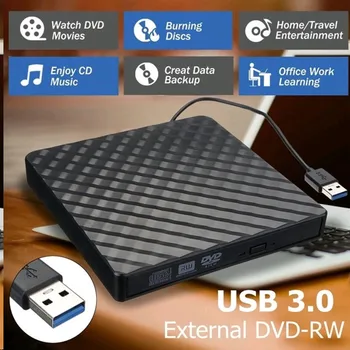 Išorinis DVD RW / CD Rašytojas USB 3.0 Plonas Anglies Grūdų Ratai Degiklis Reader Žaidėjas Reader For PC Nešiojamas Optinis įrenginys