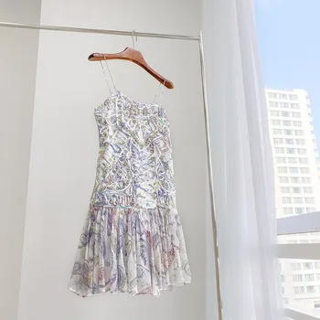 Elegantiškas Ponios Duobute Slydimo Suknelės 2021 M. Vasaros Naują Atvykimo Violetinė Paisley Spausdinti Saldus Mados Dizainerio Drabužiai