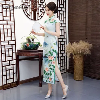 Moterų Kinijos Tradicinių Drabužių Qipao Spausdinimo Cheongsam Šiuolaikinės Plonas Ilgas Sukneles Chinoise Panašių Šilkas Chi Pao Kasdien Suknelė