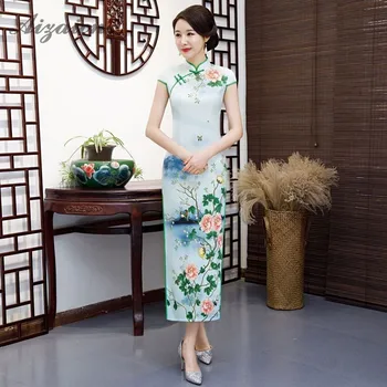Moterų Kinijos Tradicinių Drabužių Qipao Spausdinimo Cheongsam Šiuolaikinės Plonas Ilgas Sukneles Chinoise Panašių Šilkas Chi Pao Kasdien Suknelė