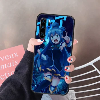 Anime Konosuba Aqua Telefono Padengti Korpuso Huawei P8 P9 P10 P20 30 P40 Lite Pro Plus Smart Z 2019 juoda Funda 3D Shell Minkštas
