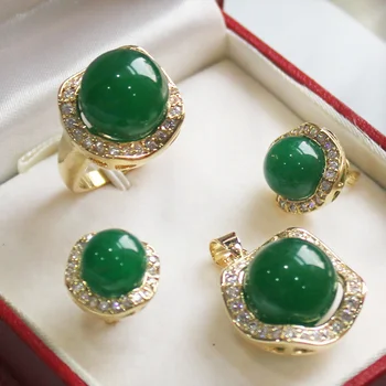 Specialaus Jade pakabukas(kaip 14mm), auskarai(10mm), žiedą(kaip 14mm) nustato fashinable Papuošalai