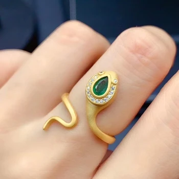 Natūralus žaliasis Smaragdas, perlas Atidarymo Žiedas Natūralus akmuo žiedas S925 sidabro Mielas asmenybės gyvatė moterų mergina šalies fine Jewelry