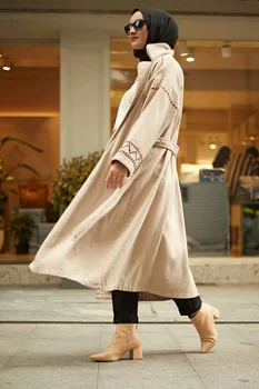 Moterų Tranšėjos Žiemą, Rudenį, Ilga Suknelė Inkrustacijos Bžūp Europoje Moderni Hijab Dubajaus Mados Turkija Abaja Marocain Anglų Stiliaus Sezonas