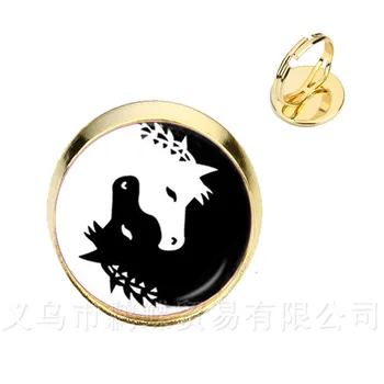 Dviejų Arklių Yin Yang Stiklo Kupolas Žiedai Simbolis Papuošalai Natūralus Kaimiškas Klasikinio Stiliaus Simbolizuoja Harmoniją Atneša Laimę Papuošalai