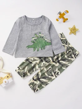 Imcute Naujagimį Berniuką Mergina Drabužius Dinozaurų Viršūnės T-Shirt+Camo Kelnės Komplektus Tracksuit